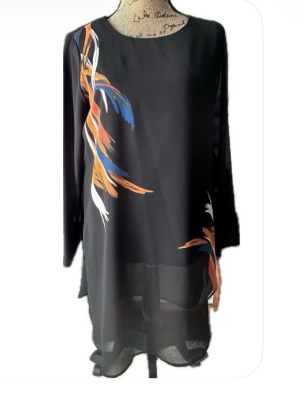 Beautiful Alfani Black Tunic/Dress with Orange, White & Turquoise size 8
